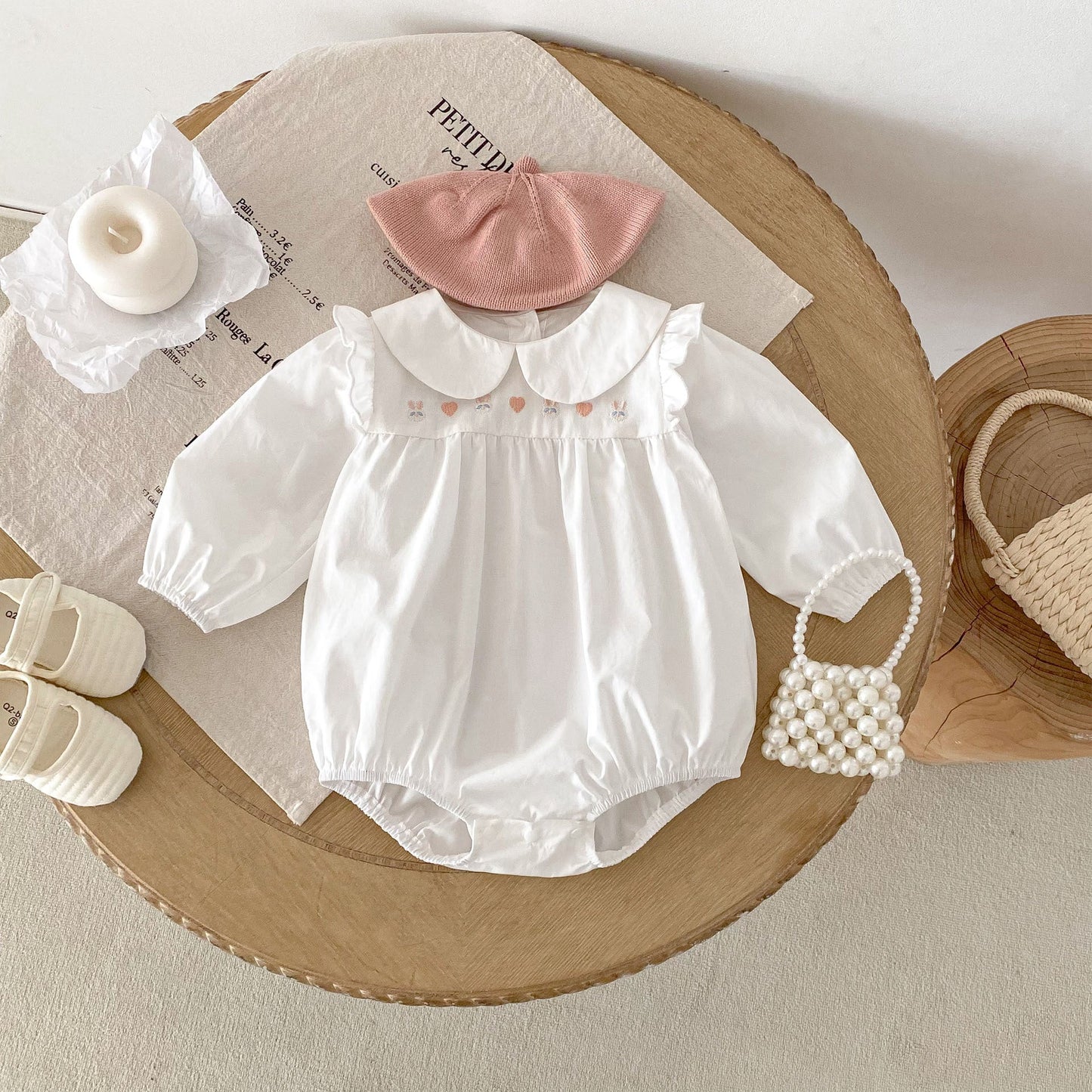 Spring New Arrival Baby Girls Cute Rabbits and Heart Pattern Long Sleeves Onesies-4