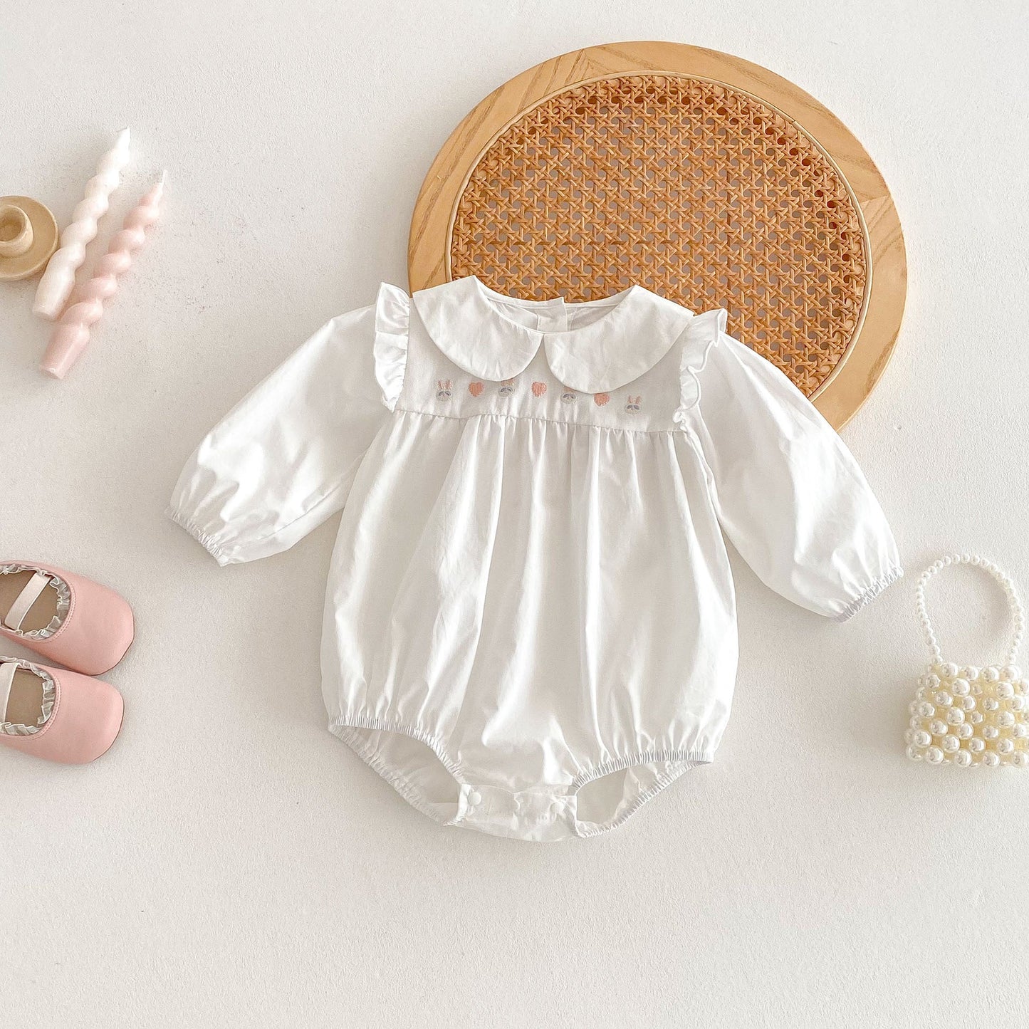 Spring New Arrival Baby Girls Cute Rabbits and Heart Pattern Long Sleeves Onesies-1