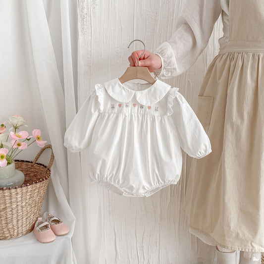 Spring New Arrival Baby Girls Cute Rabbits and Heart Pattern Long Sleeves Onesies-0