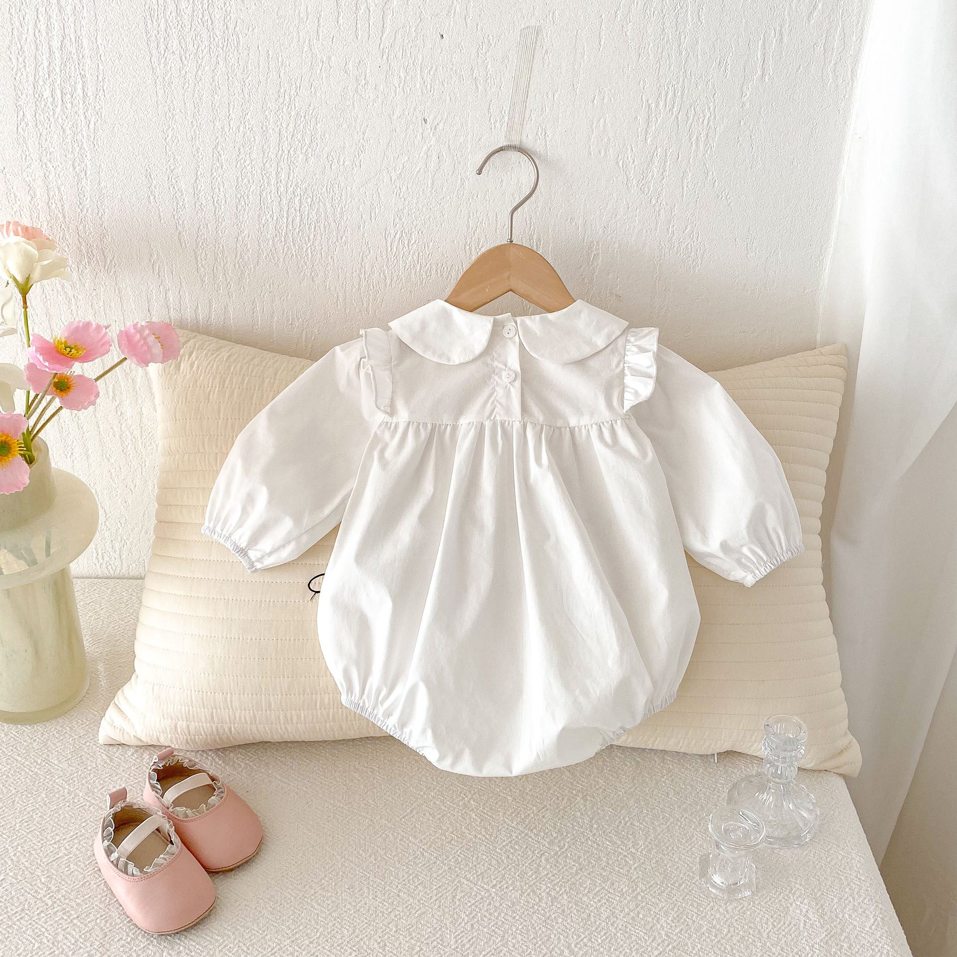 Spring New Arrival Baby Girls Cute Rabbits and Heart Pattern Long Sleeves Onesies-2